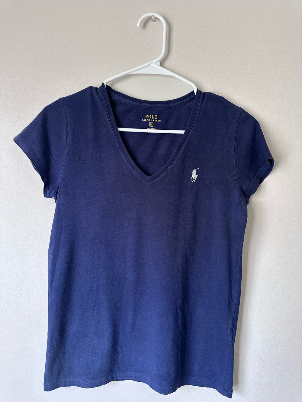 Polo by Ralph Lauren Women's Navy V-Neck Tee with White Pony